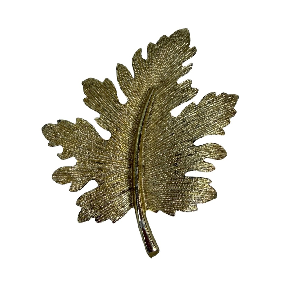 Emmons‎ Vintage Gold Tone Textured Maple Leaf Brooch Pin Nature Inspired Costume